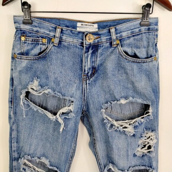 ONE TEASPOON Awesome Baggies Jeans Size 24 Bue Destroyed Distressed Low Waist - Picture 9 of 16
